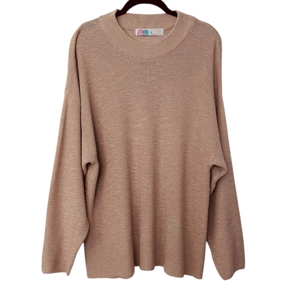 Free People Beach Cotton Blend Long Sleeve Lightweight Sweater XS Camel Brown